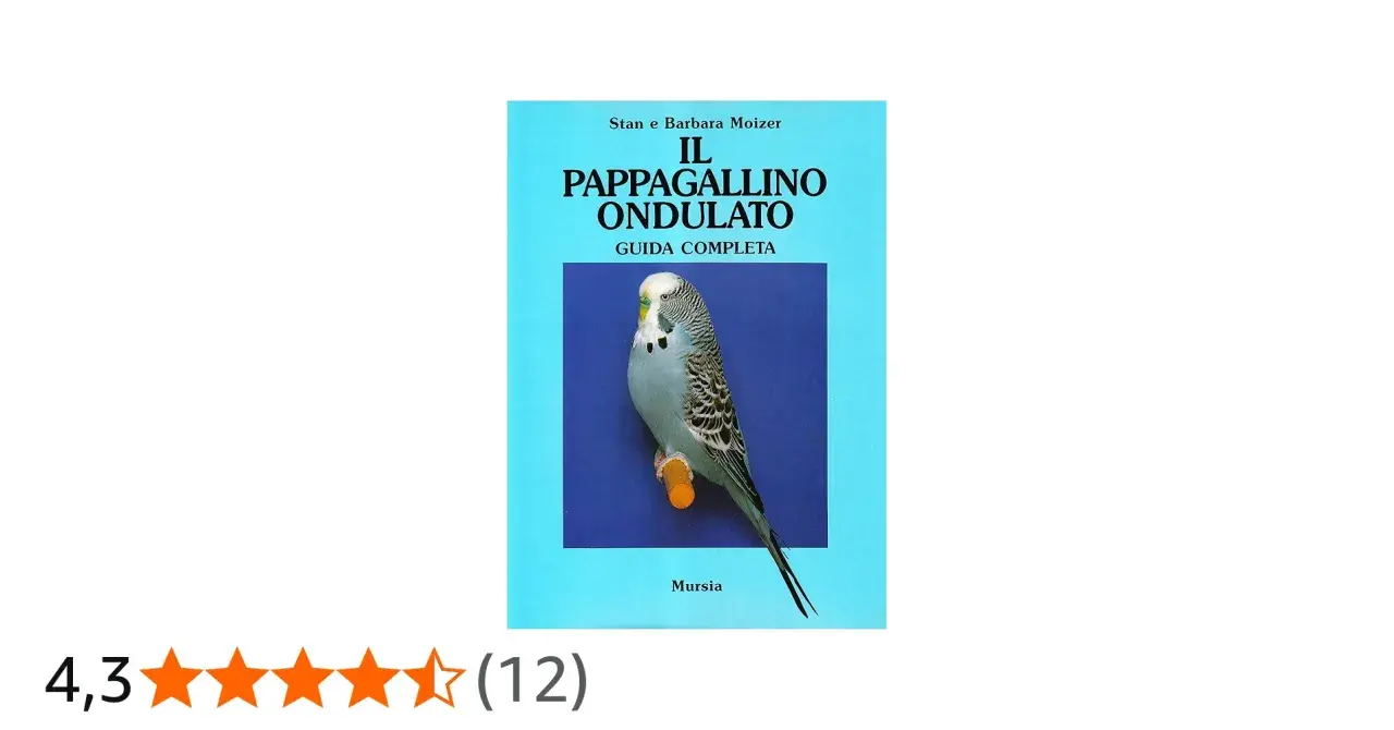 Copertina libro "Il pappagallino ondulato": un esemplare azzurro con striature nere e gialle, con la sua guida completa sui parrocchetto ondulato colori.