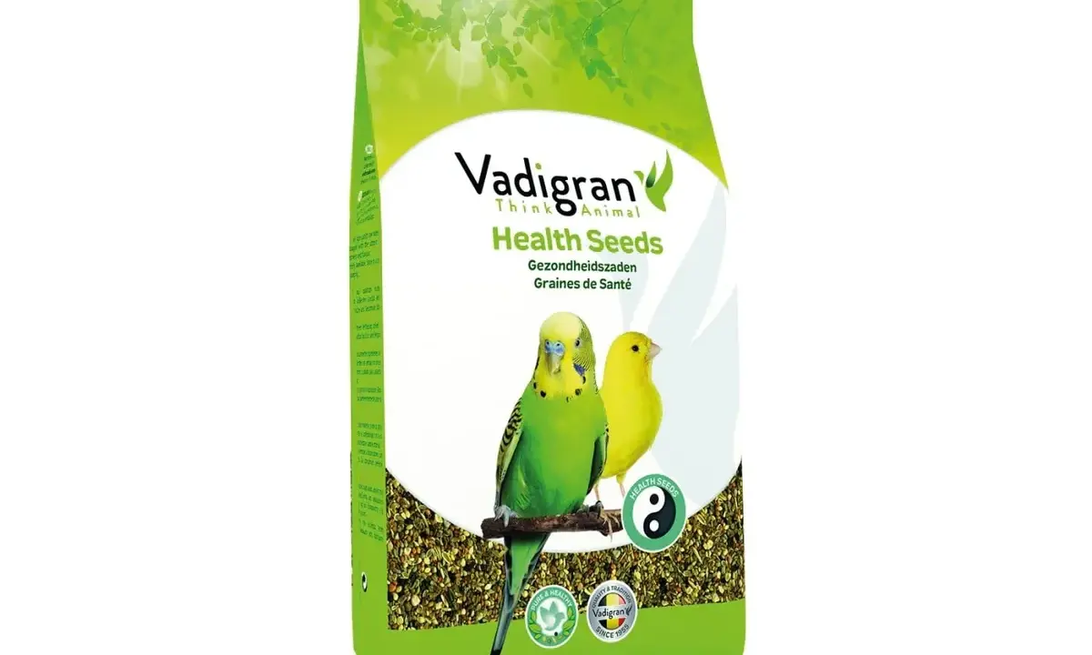 Sacchetto di cibo per uccelli Vadigran con pappagallini e canarino. Contiene semi di girasole neri, un mix nutriente per il benessere dei tuoi amici pennuti.
