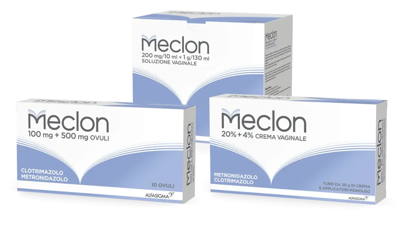 Meclon: ovuli, crema e soluzione vaginale per la cura della tricomoniasi.