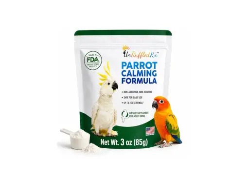 Integratore calmante per pappagalli UnRuffledRx, con formula non sedativa, sicuro per uso quotidiano. Ideale per pappagalli stressati.