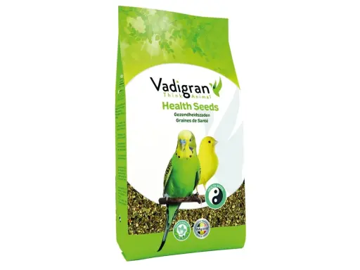 Sacchetto di cibo per uccelli Vadigran con pappagallini e canarino. Contiene semi di girasole neri, un mix nutriente per il benessere dei tuoi amici pennuti.