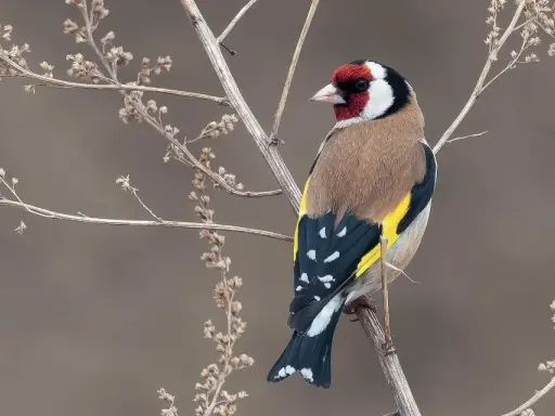 Cardellino colorato su ramo secco. Imparare a come calmare i cardellini osservando la loro serenità in natura.