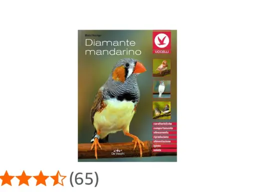 Copertina libro "Diamante mandarino" con un uccello in primo piano e immagini di uccelli e argomenti correlati.