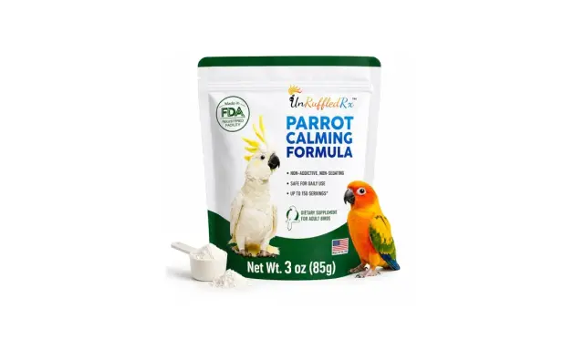 Integratore calmante per pappagalli UnRuffledRx, con formula non sedativa, sicuro per uso quotidiano. Ideale per pappagalli stressati.