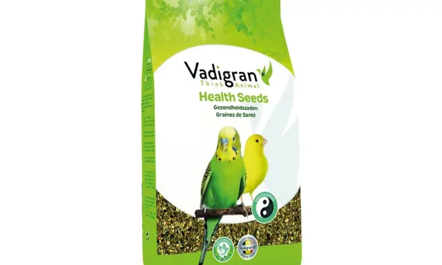 Sacchetto di cibo per uccelli Vadigran con pappagallini e canarino. Contiene semi di girasole neri, un mix nutriente per il benessere dei tuoi amici pennuti.