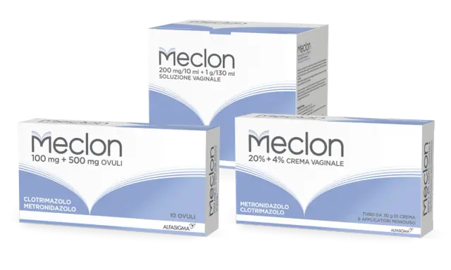 Meclon: ovuli, crema e soluzione vaginale per la cura della tricomoniasi.